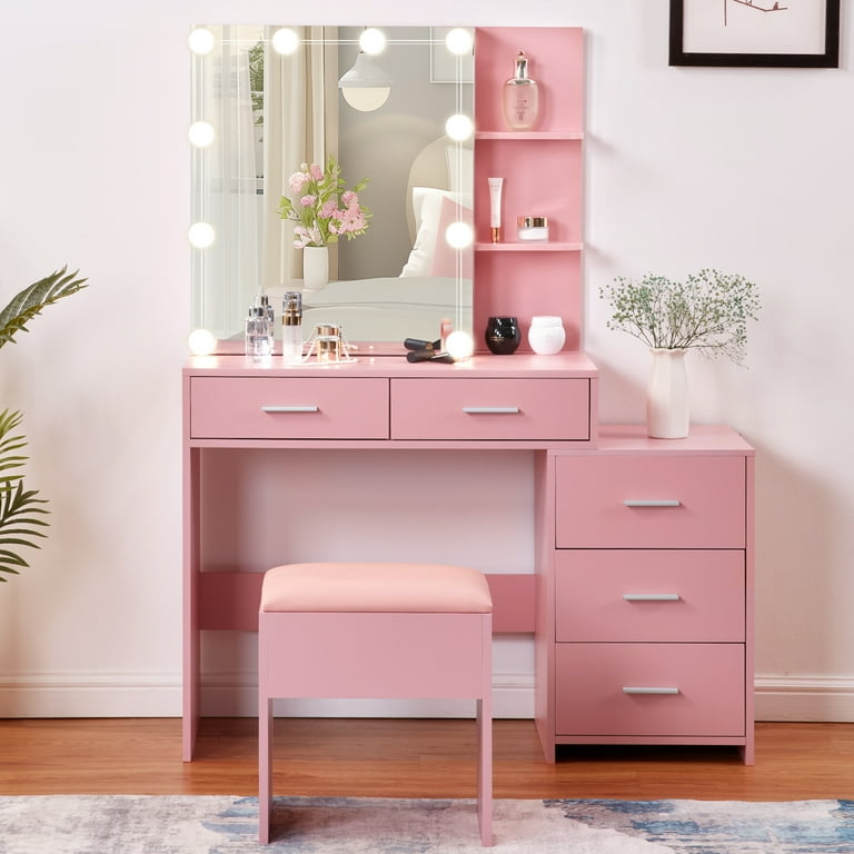 pink marble dressing table Tokyo Glow Velvet Pink Dressing Table With LED Touch Mirror
