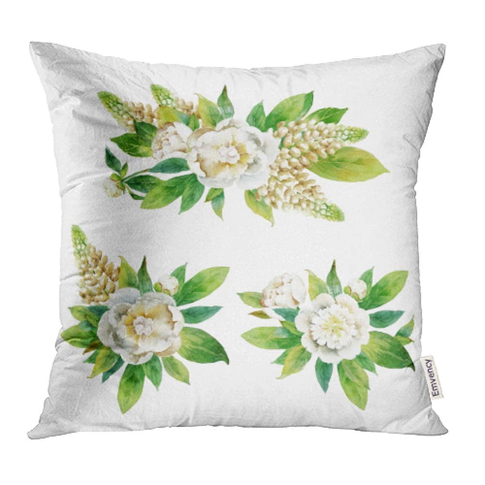 Arhome Green Flower Boutonnieres With Peony And Lupine White Watercolor Aquarelle Pillowcase Cushion Cover 20x20 Inch Walmart Com Walmart Com
