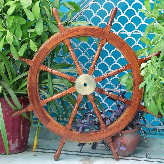 Nagina International Polished Nautical Premium Solid Wood Handcrafted Pirate Ship Wheel (42 Inches)
