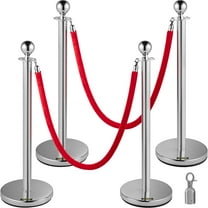 VEVOR 4PCS Stainless Steel Stanchion Posts Queue, Red Velvet Ropes Silver Post, 5FT Rope Barriers Queue Line Crowd Control Barriers for Party Supplies