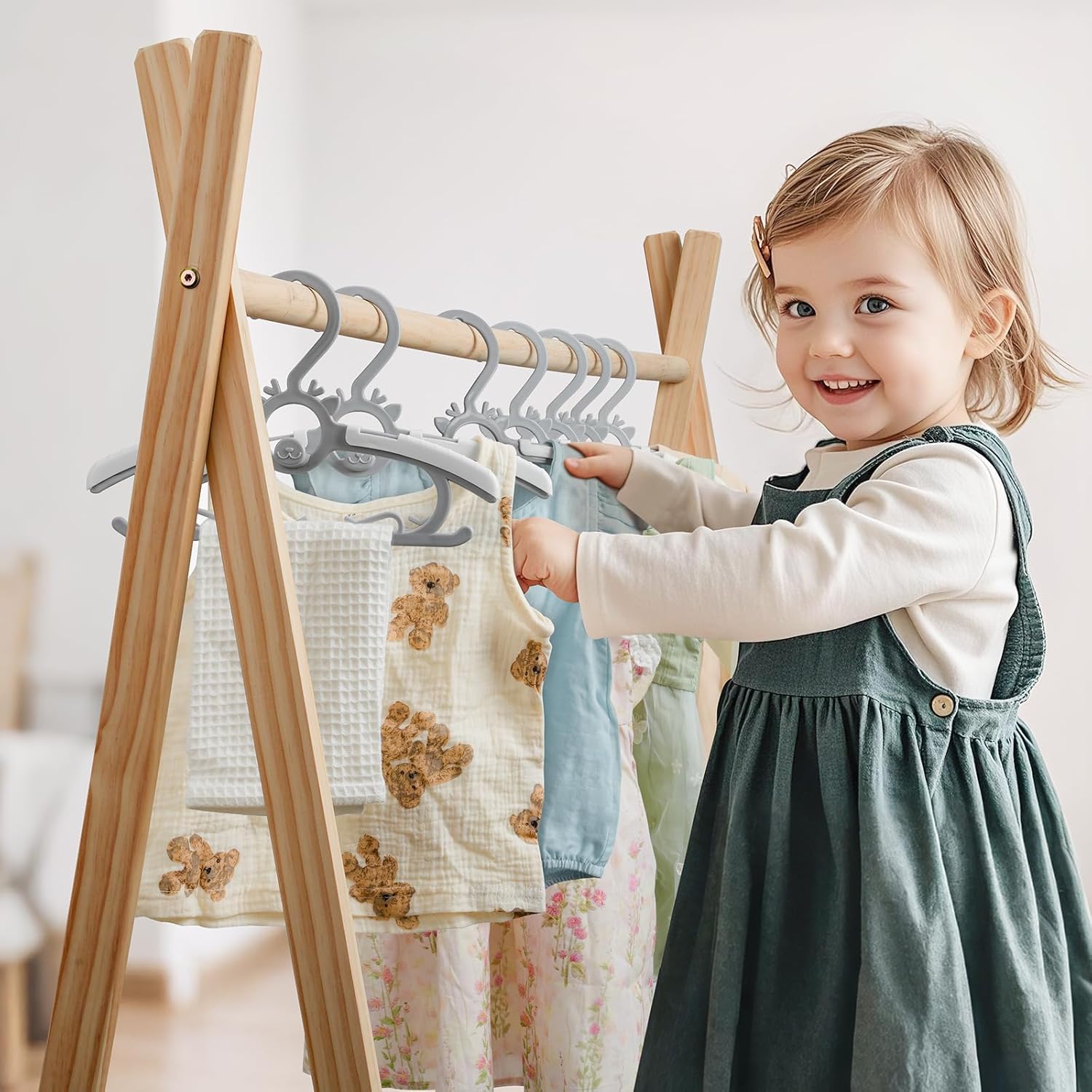 Toddler Hangers 60PCS, 11"-14" Extendable and Stackable Baby Hangers, 45g Ultra-Thick Space Saving Non-Slip Plastic Hanger for Infant, Kids and Nursery Closet