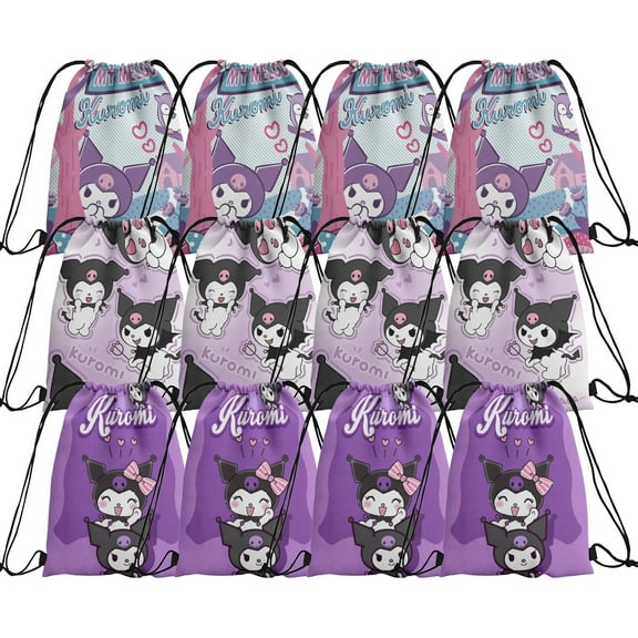 12 Pieces Kawayi kuromi Candy Drawstring Bag, Drawstring Goodie Favor Bags for Kids Birthday Party Decorations (F)