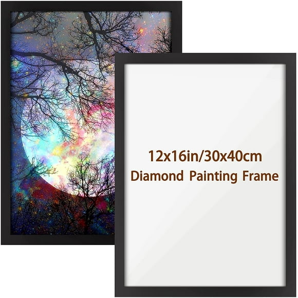 Diamond Painting Frame Magnetic Frame 12x16 in & 30x40 cm Diamond Painting Pictures or Photos 5D Diamond Painting Art Frame Accessories with Wall Door Glass Back Mat Hanging Kit 1-Pack (Black)
