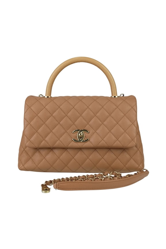 Pre-Owned CHANEL Flap Bag A92991 Beige Caviar Leather with Coco Handles, Size 29,... (Good)