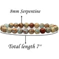 thumbnail image 2 of Natural Serpentine Gemstone 8mm Round Beads Stretch Bracelet 7" Unisex, 2 of 5