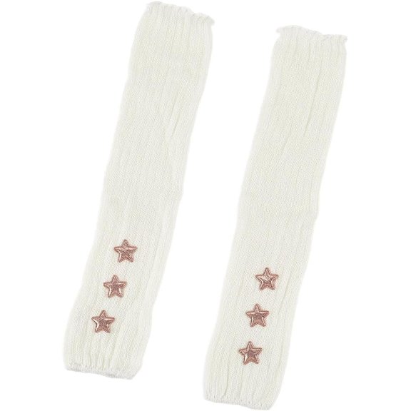 White Arm Warmers Sleeves Star Women Knitted Japanese Harajuke Cosplay Lolita Wool Yarn Knitted Gothic Fingerless Mittens Thumb Hole Gloves