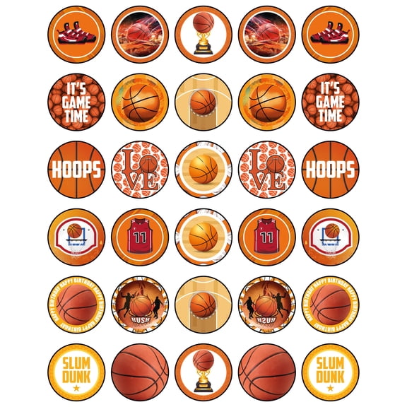 30x Basketball Cupcake Toppers – Edible Happy Birthday Décor, Wafer Sheet Cake Decorating