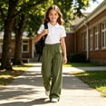 thumbnail image 5 of Gunia Little Girls Sweatpants Joggers School Uniformss Baggy Wide Leg Sweat Pants Sweatpants Elastic Waist Joggers Pants Preppy Clothes For Kids Athletic Pants Army Green 5-6 Years, 5 of 7
