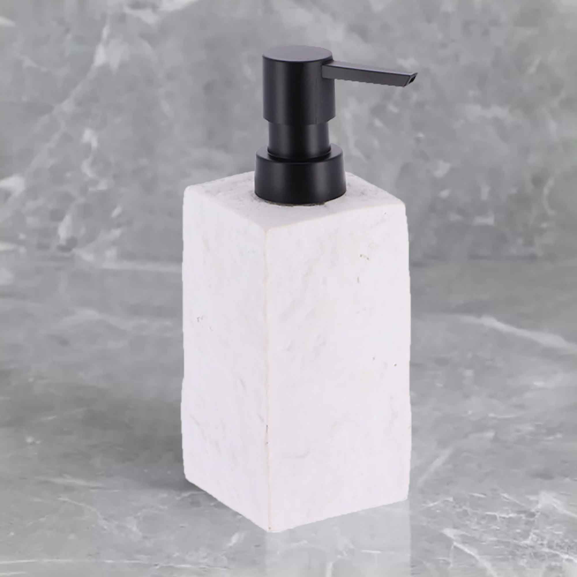 Bath Square Resin Hand Soap & Lotion Dispenser Stone Effect 9 FL OZ White