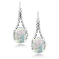 thumbnail image 2 of Gem Stone King 925 Sterling Silver Simulated White Opal Drop Dangle Earrings for Women | 8.00 Cttw | Gemstone October Birthstone | Oval Cabochon 12X10MM | 1.18 inch, 2 of 5