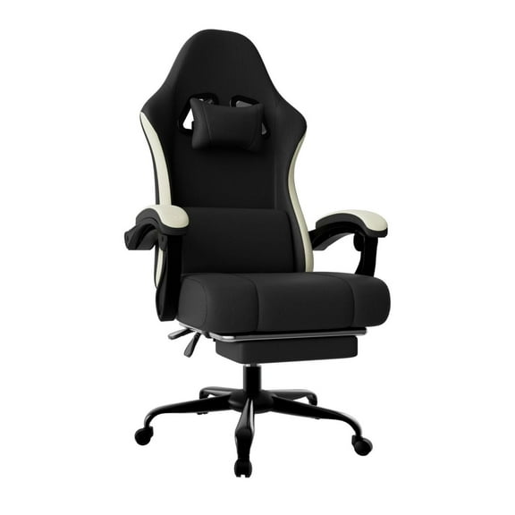 Gaming Chair with Pocketed Spring, Footrest & Lumbar Support - Breathable Fabric Computer Chair for Adults - Ergonomic Video Game Chair