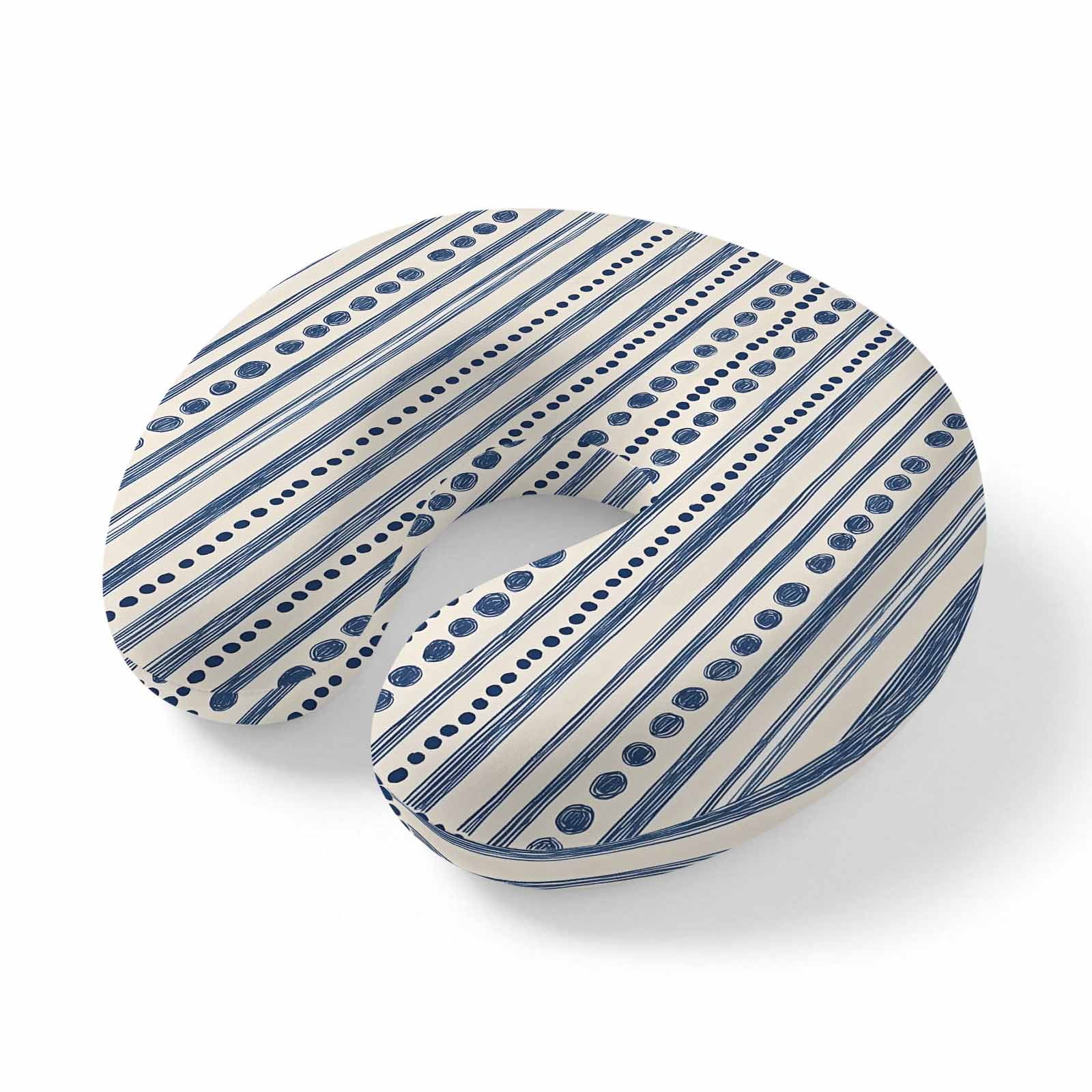 Neck Pillow Ergonomic Memory Foam U Shaped Pillows Modern Geometric Blue Stripe Dot Soft Portable Neck Head Support Cushion Pillow for Travel Airplane Car Office Use Abstract Line Graffiti Beige