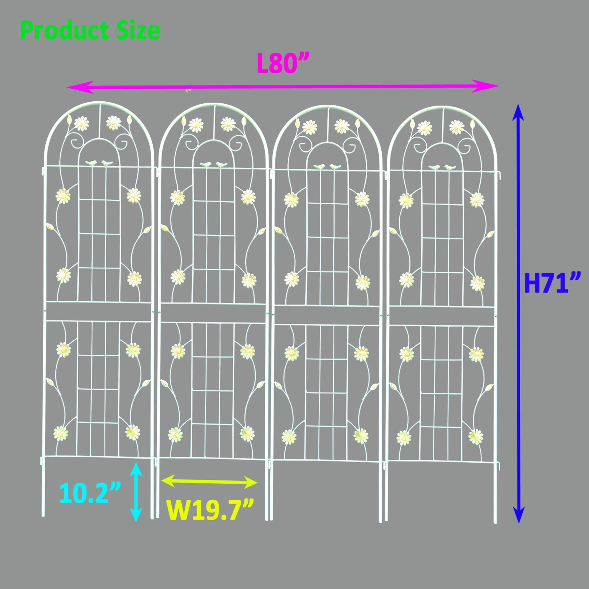 CQSXDA 4 Pack Large Garden Trellis 71"H x 19.7" W Heavy Duty Rustproof White Iron Plant Trellis for Potted Plant Support Metal Climbing Rose Trellis Vine Vegetable Cucumber