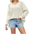 thumbnail image 1 of QUYUON Chandails de Sport pour Femmes Rabais Grande Taille Chandails pour Femmes Polyester Manches Longues Col en V Uni Chandails à Enfiler Hauts Style S-78 Extensible T-Shirts à Manches Longues pour Dames Chandails Ajustés Beige P, 1 of 6