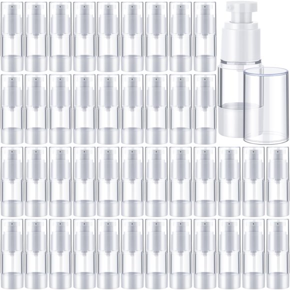 Yaomiao 50 Pcs 0.5 oz 15 ml Airless Pump Bottle Plastic Cosmetic Lotion Dispenser Travel Size Foundation Bottle Refillable Container Vacuum Airless Bottles Empty Clear P