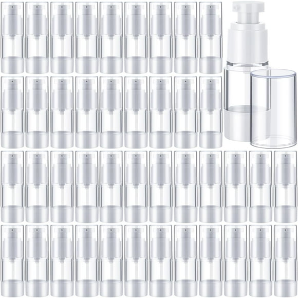 Yaomiao 50 Pcs 0.5 oz 15 ml Airless Pump Bottle Plastic Cosmetic Lotion Dispenser Travel Size Foundation Bottle Refillable Container Vacuum Airless Bottles Empty Clear P
