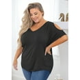 thumbnail image 5 of SHOWMALL Plus Size Tunic for Women Cold Shoulder Top Black Polka Dot 5X Blouse Short Sleeve Clothing V Neck Shirts Summer Clothes, 5 of 6