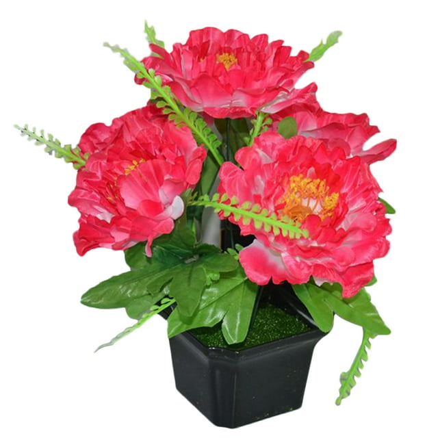 Coofit Potted Plant Realistic Desktop Artificial Peony Fake Flower for Home Office