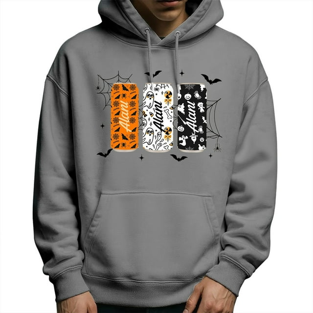 LUOGENLI Chandails à Capuchon pour Hommes, Paquet, Coton, Chandail à Capuchon Graphique d'Halloween, Chandail à Capuchon à Enfiler, Chandail Chaud avec Imprimé, Douillet, Décontracté, Mode Urbaine, Veste pour l'Automne et l'Hiver, Chandails à Capuchon pour Hommes, Couverture, Gris1, Taille M