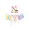 thumbnail image 3 of Guirnalda de borlas de hilo para decoración de fiesta de cumpleaños con pancarta de trona de medio cumpleaños Multicolor con sombrero, 3 of 9