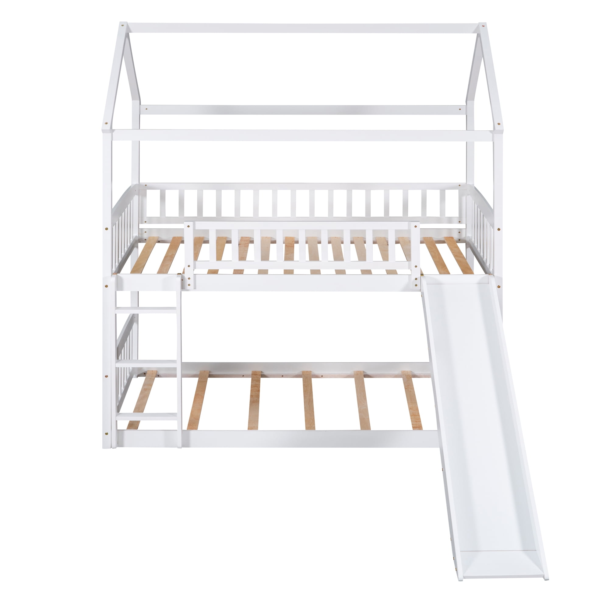 DEALTOPS Twin over Twin Bunk Bed with Slide and Ladder, Wooden Bed Frame for Kids, Teens, White