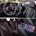 thumbnail image 4 of KUIFORTI Dragonfly Flowers Auto Seat Covers Full Set 14 Pieces with Car Seat Belt Pad Cover Auto Center Console Pad Steering Wheel Cover Car Headrest Covers Fit for Most Cars, 4 of 7