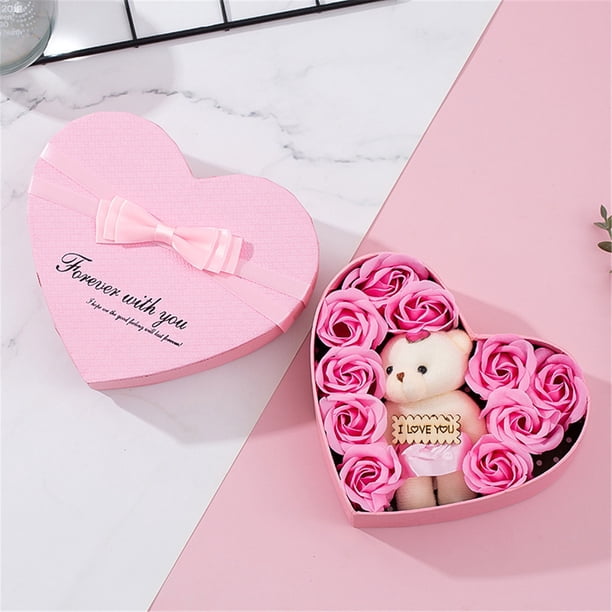 Flores artificiales, flores falsas, flores artificiales, juego de regalo para mujer, caja de regalo de rosa en forma de corazón, regalo de San Valentín, regalo de Navidad, regalo de cumpleaños del día