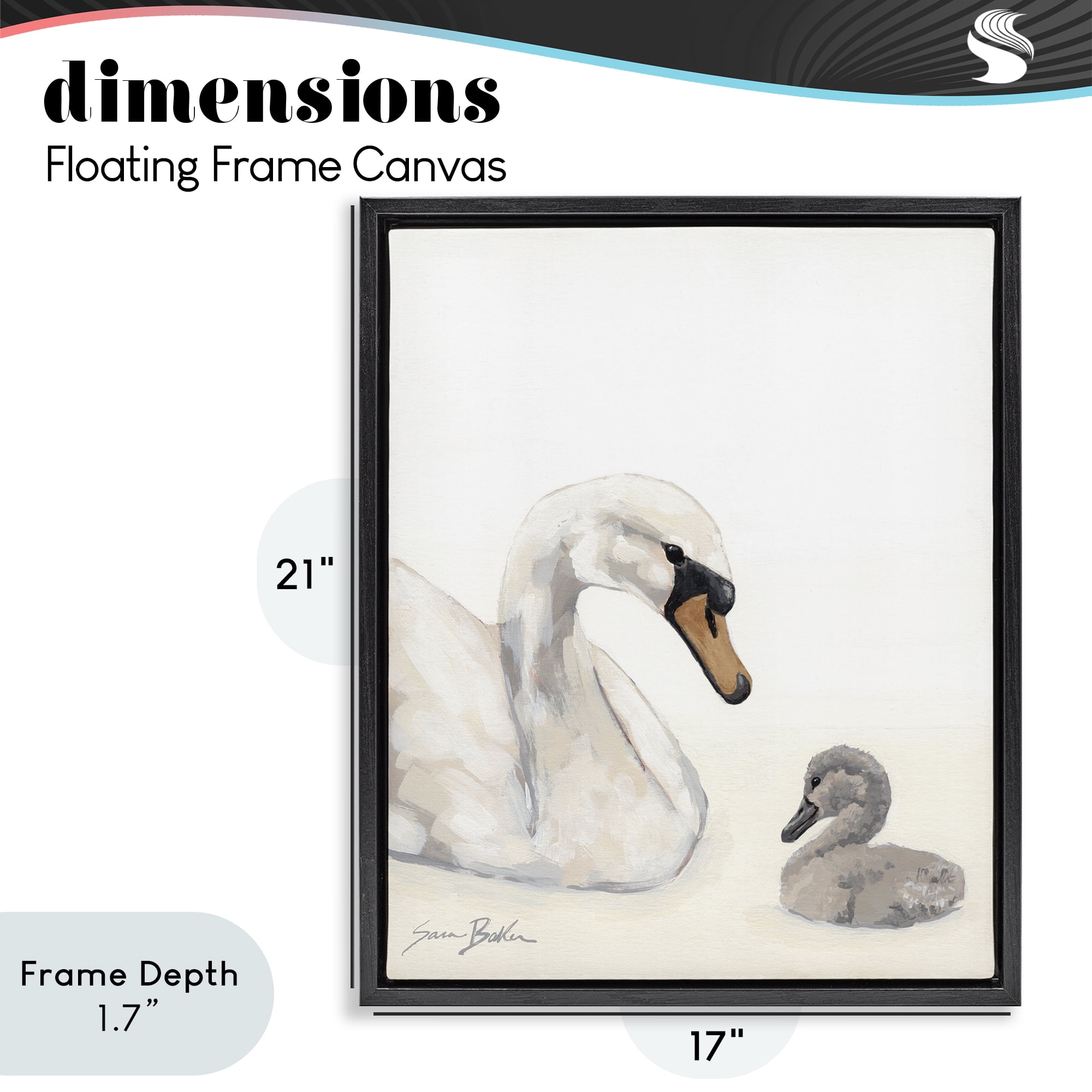 Stupell Industries Mother Swan & Cygnet Black Framed Floater Canvas Wall Art, design by Sara Baker