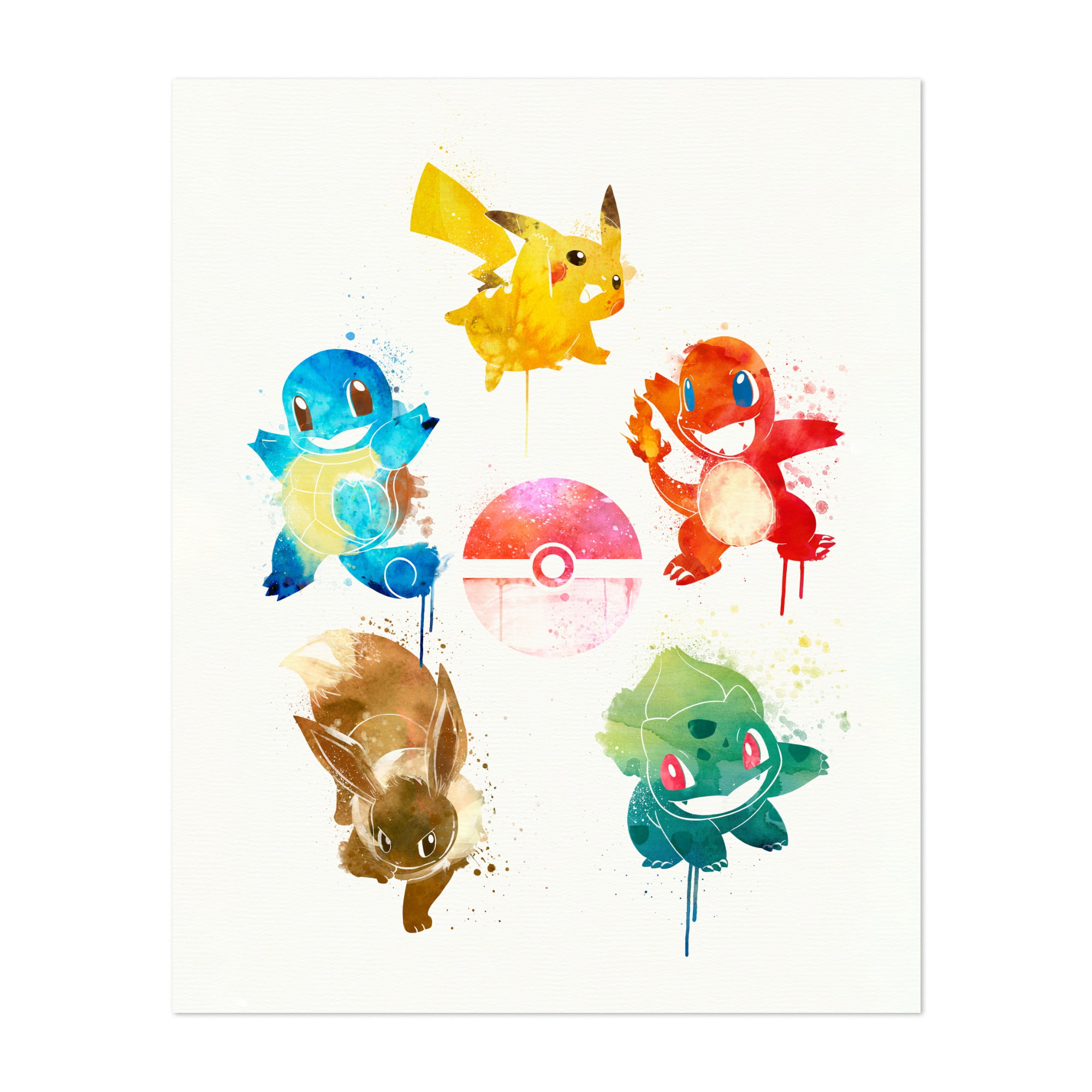 Art Pokemon Poster Bulbasaur Kids Decor Charmander Pikachu Watercolor Poster Room Decor Squirtle Wall Decor