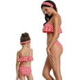 thumbnail image 4 of Styles I Love Family Matching Floral Leaf Printed Bikini Swimsuit Pool Water Game Swimwear Beach Bathing Suit for Mom and Daughter (Red Checkered, Daughter 128/4-5 Years), 4 of 7