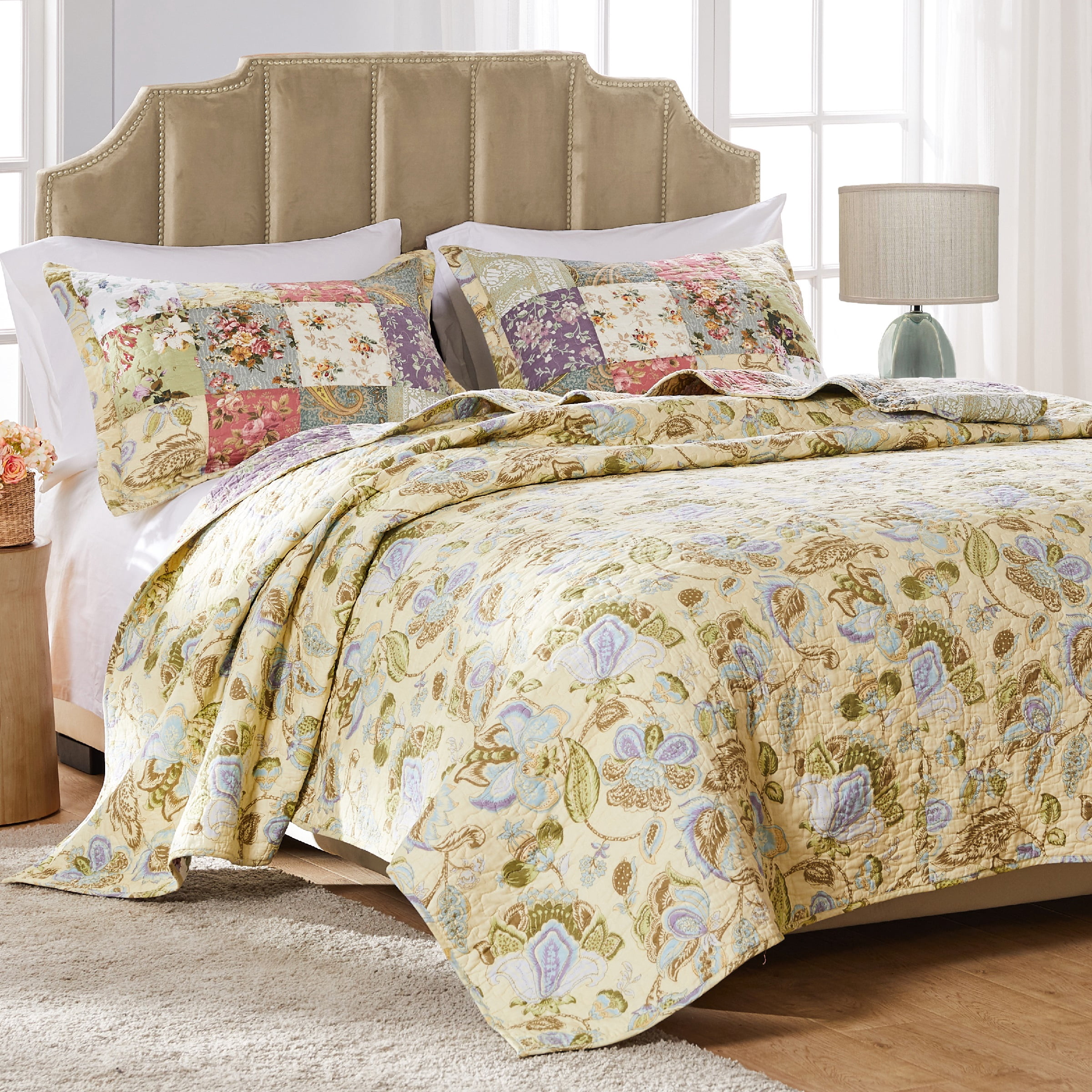 Global Trends Carmel 100% Cotton Patchwork Quilt and Pillow Sham Set, Adult, 3-Piece King/Cal King