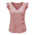 thumbnail image 4 of Miluxas Women's Gingham Plaid Sleeveless Tank Tops Button Accent V Neck Casual Loose Tunic Blouse Lightweight Summer Shirts for Daily Vacation Red, 4 of 7