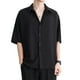 thumbnail image 3 of Camisas de media manga para hombres Cuello vuelto Cierre de botones Color puro Blusa suelta informal Negro XXL, 3 of 8
