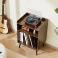 thumbnail image 3 of SSyao 3-Tier Record Player with LED Light & USB Ports Wooden Vinyl Shelf Brown, 3 of 11