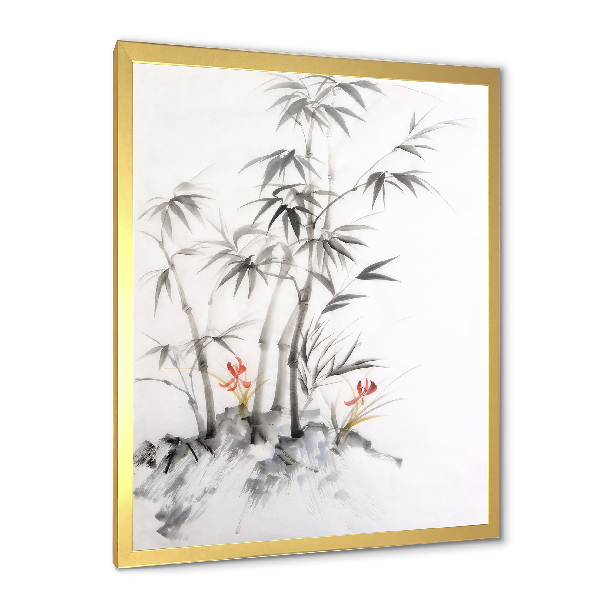 Designart 'Vintage Black and White Bamboo III' Traditional Framed Art Print