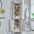 thumbnail image 6 of OKD Farmhouse Tall Corner Cabinet with Barn Door & Adjustable Shelves, 68" Rustic Wood Corner Cabinet with Storage Cabinet for Bathroom, Kitchen, Antique Brush White, 6 of 9