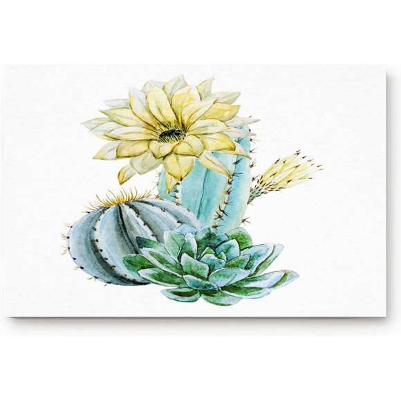 Watercolor Cactus Succulents Blooming Yellow Flowers Indoor Doormat Non-Slip Front Door Mats,Welcome Mat, Bathroom Rugs 20x31.5 In