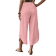 thumbnail image 5 of Women's Summer Wide Leg Linen Capris Drawstring Elastic Waist Loose Fitting Breathable Asymmetrical Hem Cropped Trousers S, 5 of 6