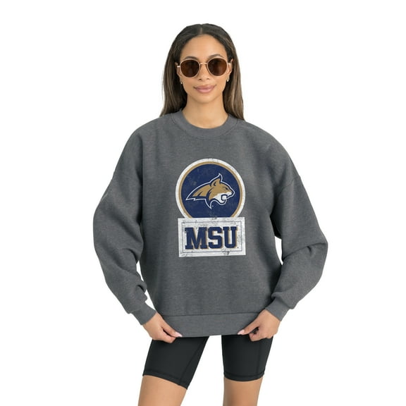 Women's Gameday Couture Montana State Bobcats Charcoal Oversized Drop Shoulder Fleece Drop Pullover Sweatshirt