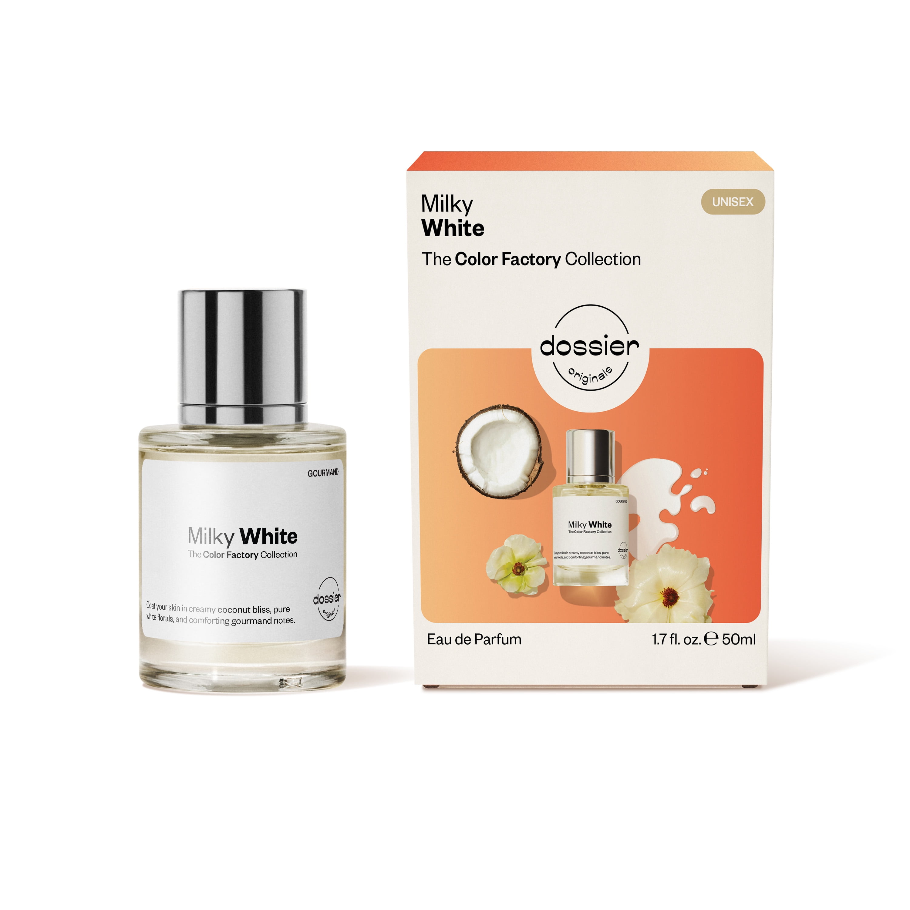 Dossier Originals, The color factory collection, Milky White, Eau de Parfum. Size: 50ml / 1.7oz