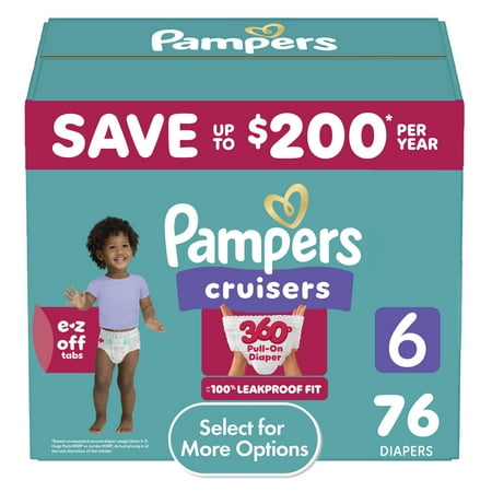 Pampers Cruisers 360 Pull-On Diapers Size 6 (35+ lbs) 76 Count Babyproof up to 100% leakproof diaper