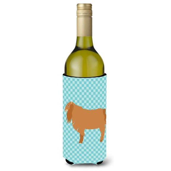 Carolines Treasures BB8059LITERK American Lamancha Goat Blue Check Wine Bottle Beverge Insulator Hugger