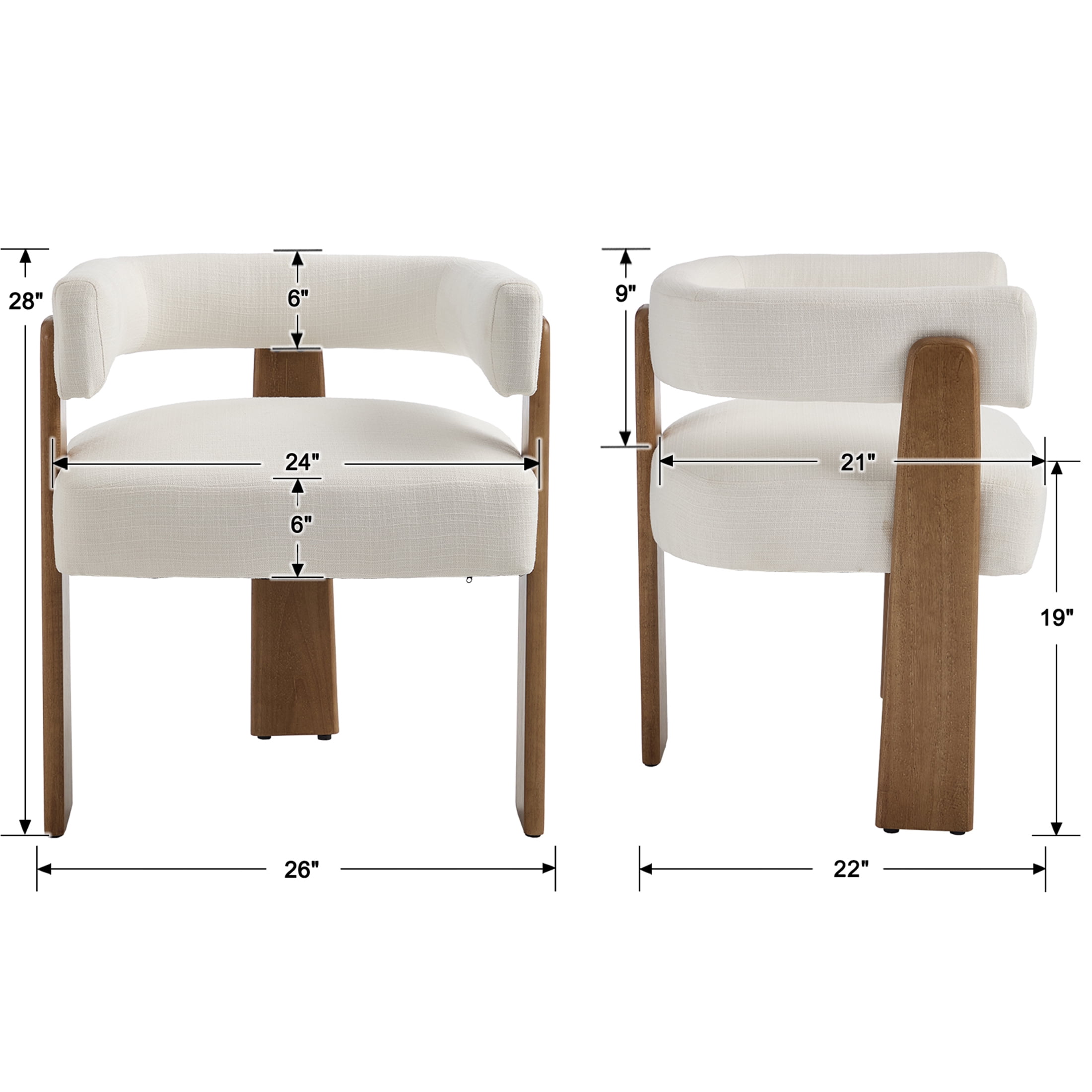 Guyou Barrel Dining Chairs Set of 2, Modern Linen Upholstered Dining Room Chairs with Curved Back, Farmhouse Wooden Accent Side Armchairs for Dining Room, Living Room, and Kitchen, White