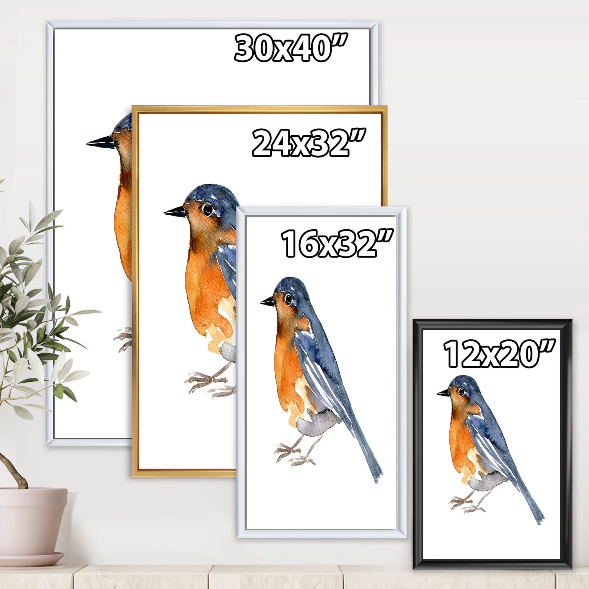 Designart 'Ancient Orange Bird' Traditional Framed Canvas Wall Art Print