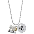 thumbnail image 1 of Delight Jewelry Silvertone Shalom with Dove Silvertone Script Initial Disc - C - Charm Necklace, 20"+3", 1 of 4