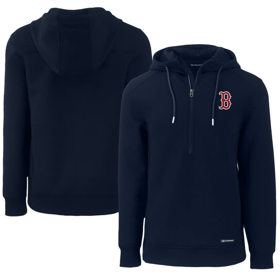 Men's Cutter & Buck  Navy Boston Red Sox Roam Eco Half-Zip Recycled Pullover Hoodie