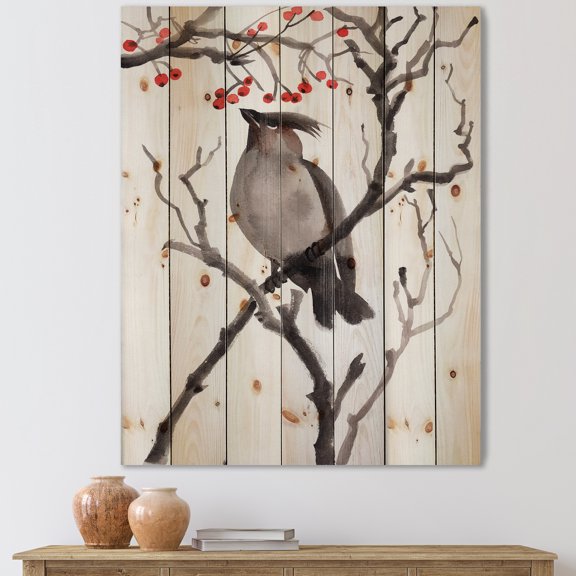 Designart 'Ancient Australian Bird Illustrations III' Traditional Print on Natural Pine Wood