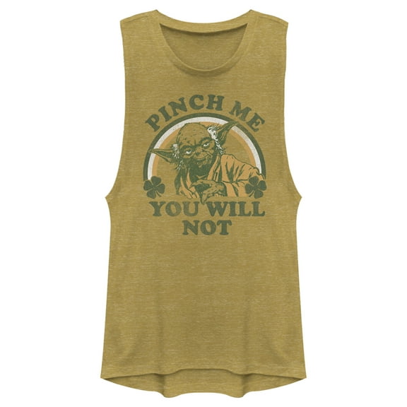 Junior's Star Wars Yoda St. Patrick's Day Pinch Me You Will Not  Festival Muscle Graphic Tee Gold Heather 2X Large