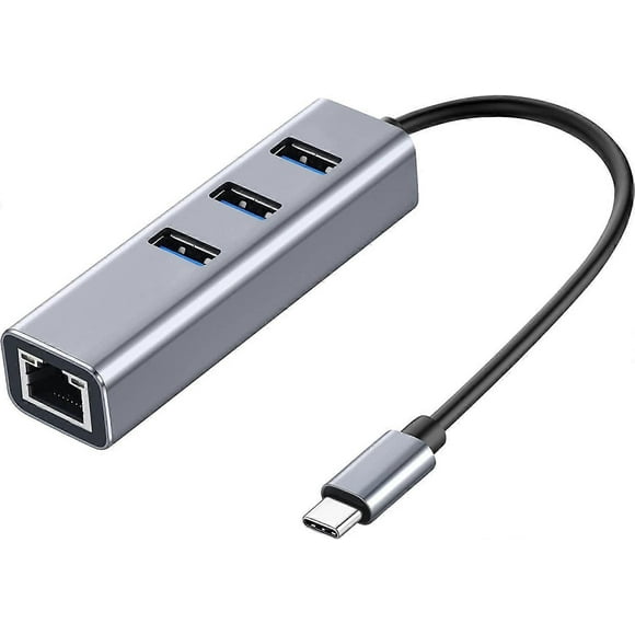 USB C to Ethernet Adapter,4-1Aluminum USB C Hub with RJ45 Gigabit Network LAN Port, High-Speed 3 USB 3.0 ports