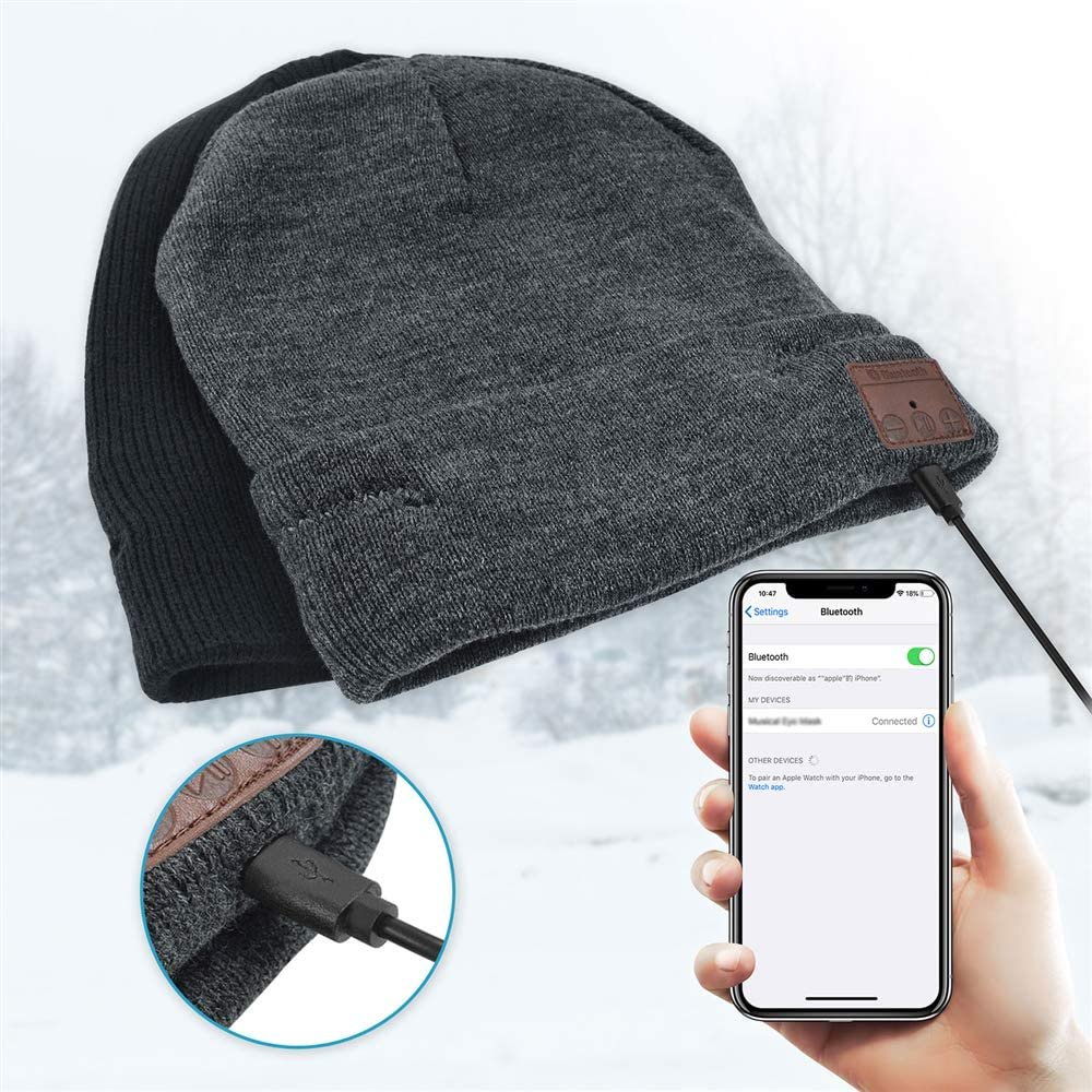 Bluetooth Beanie Hat, Flashmen Upgraded Wireless Bluetooth 5.0 Beanie Hat with Headphones Headset Earphone Knitted Beanie with Stereo Speakers and Mic for Women Men - image 5 of 9